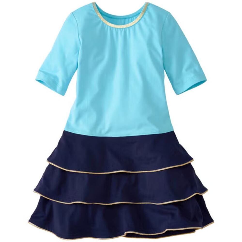 Hanna Andersson Gift Giving Lurex Trim Dress Ruffle Mini Blue Size 8